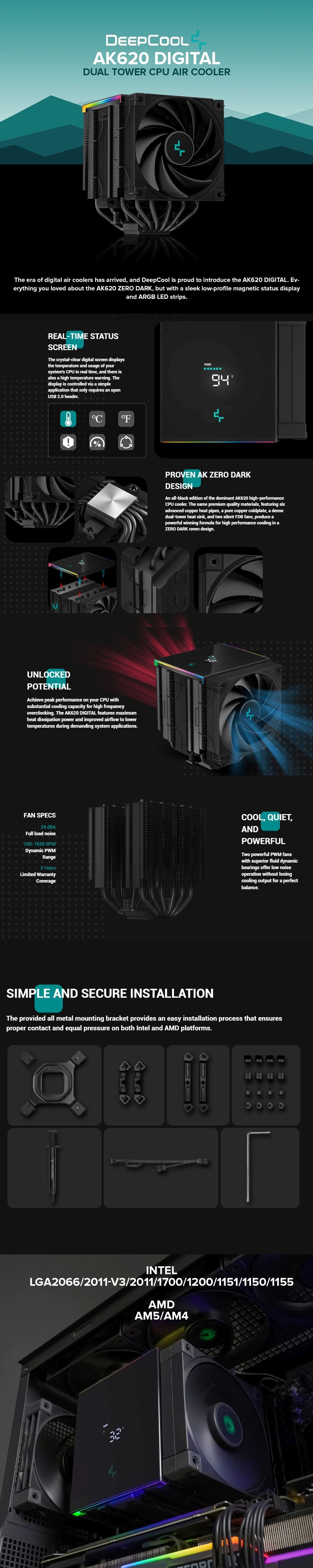 Deepcool AK620 Digital dual tower CPU Air Cooler – EasyPC
