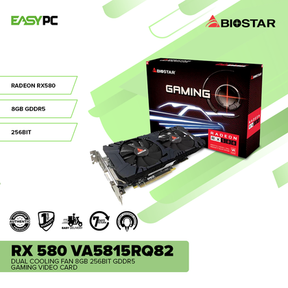 Biostar Rx 580 VA5805RV82 Dual Cooling Fan 8gb 256bit GDdr5 Gaming Videocard