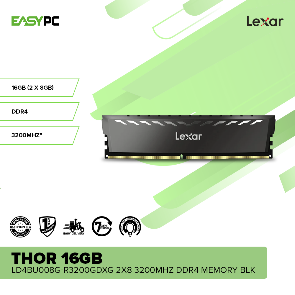 Lexar Thor 16GB LD4BU008G-R3200GDXG 2x8 3200Mhz DDR4 Memory Blk