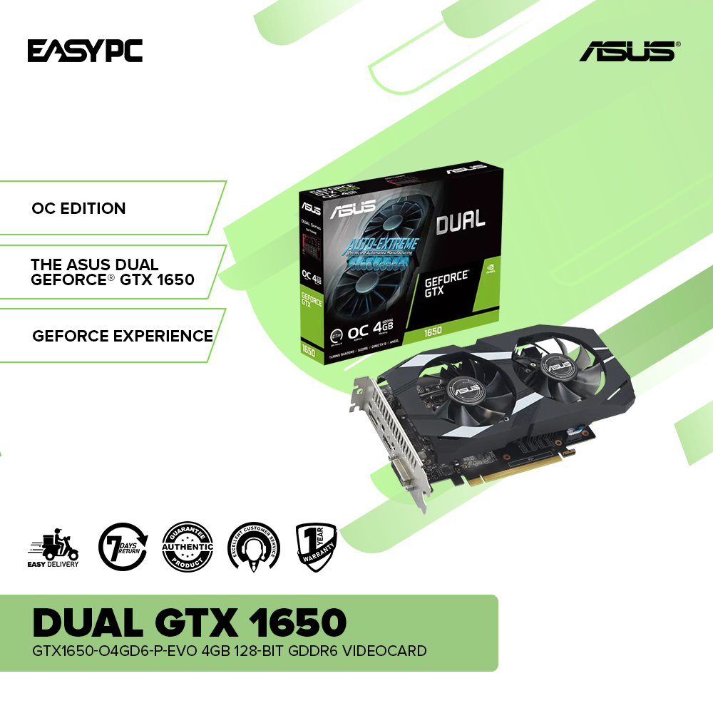 ASUS Dual NVIDIAÂ® GeForce GTX 1650 DUAL-GTX1650-O4GD6-P-EVO 4GB 128-bit  GDDR6 Videocard