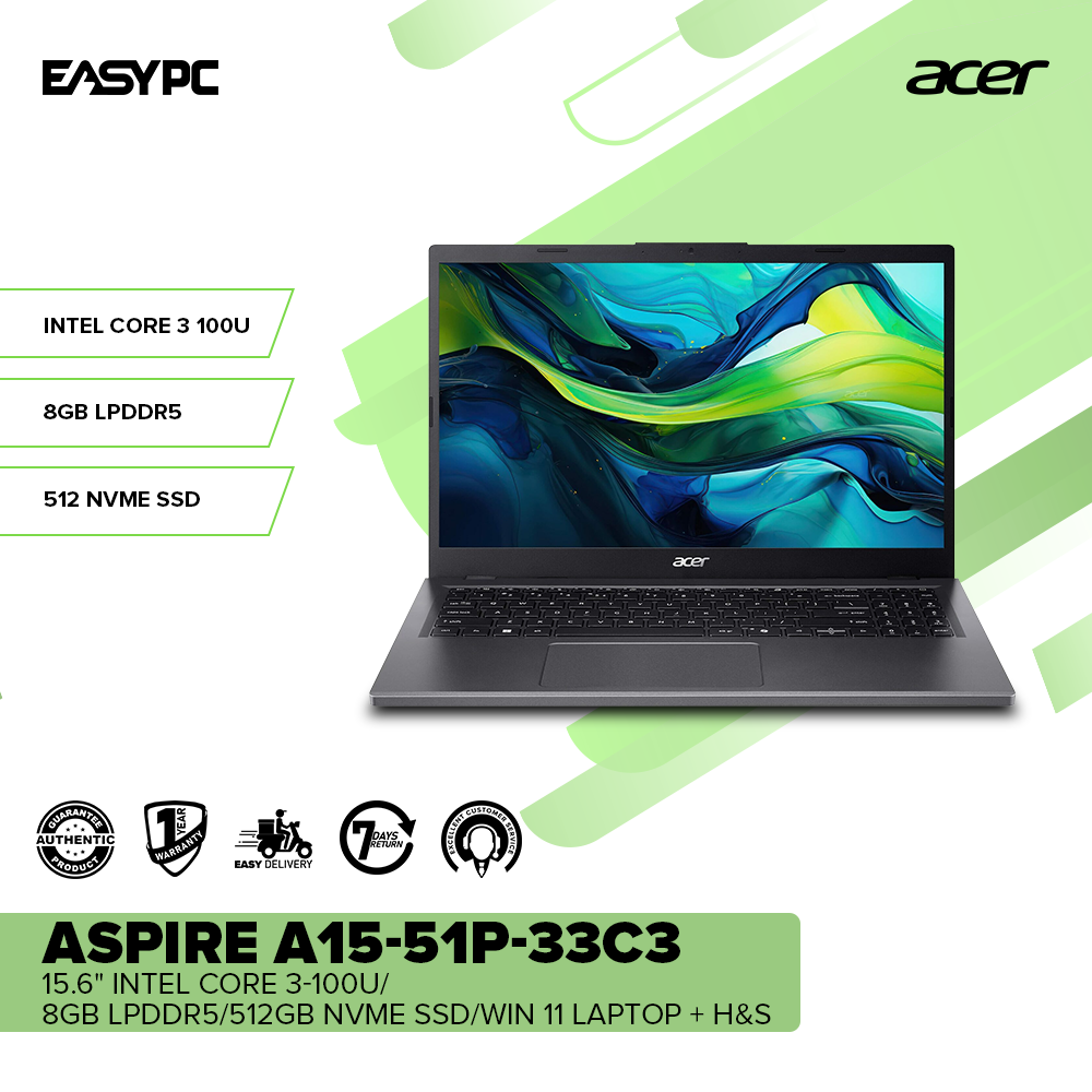 Acer Aspire A15-51P-33C3 Intel Core 3-100U/8GB LPDDR5/512GB