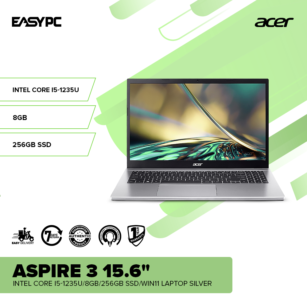 Acer Aspire 3 15.6 Intel Core i5 1235U 4GB 4GB 256GB SSD Win11 Laptop EasyPC
