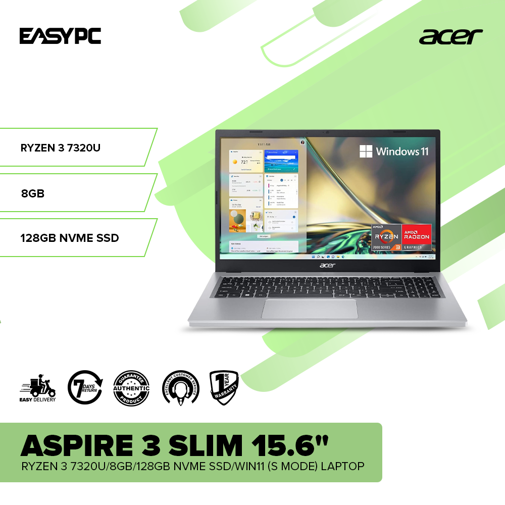 Acer Aspire 3 Slim 15 6 Ryzen 3 7320U 8GB 128GB NVMe SSD Win11 S Mod acer-aspire-3-slim-15-6-ryzen-3-7320u-8gb-128gb-nvme-ssd-win11-s-mod