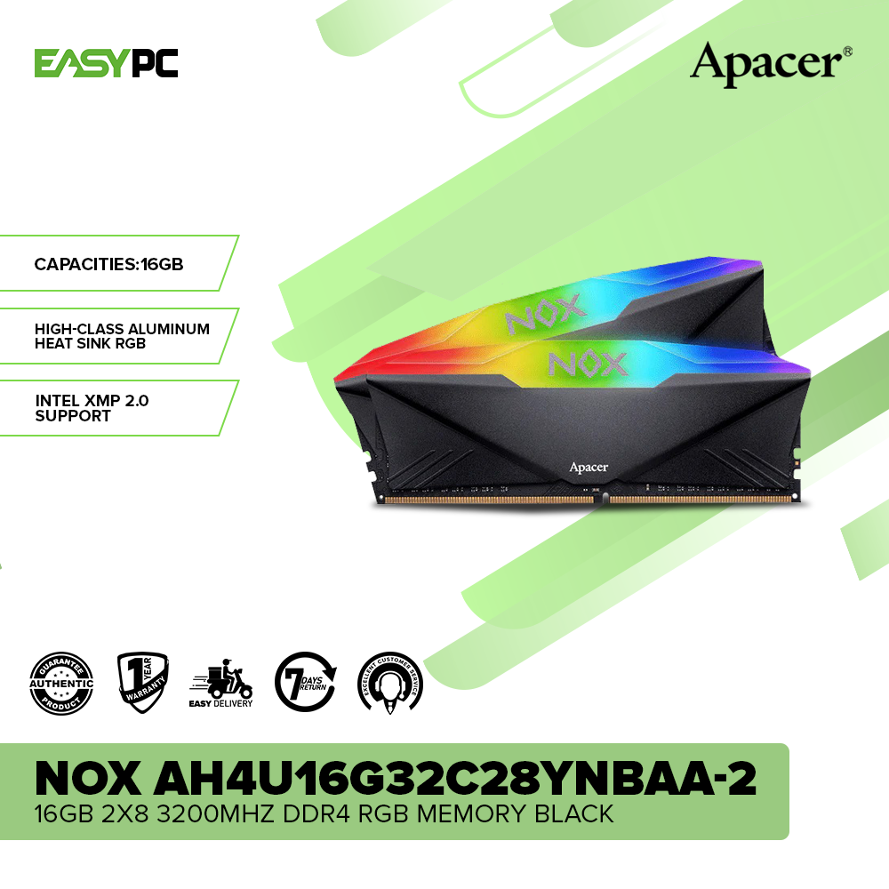 Apacer NOX AH4U16G32C28YNBAA-2 16gb 2x8 3200mhz Ddr4 RGB Memory Black