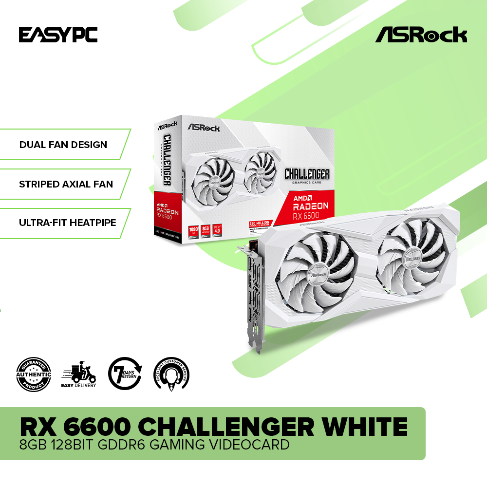 Asrock RX 6600 CHALLENGER White 8gb 128bit GDdr6 Gaming Videocard