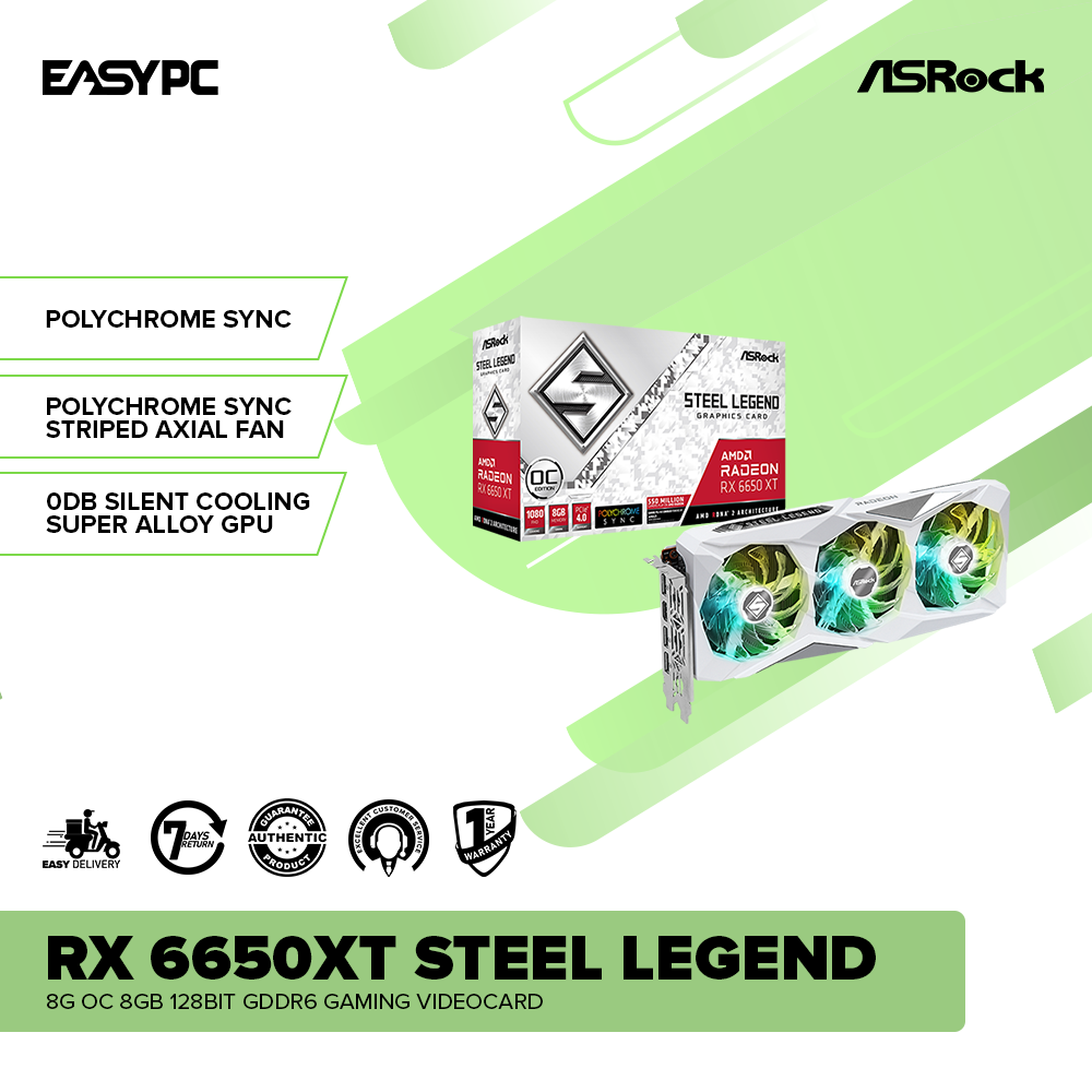 Asrock RX 6650 XT Steel legend 8G OC 8gb 128bit GDdr6 Gaming