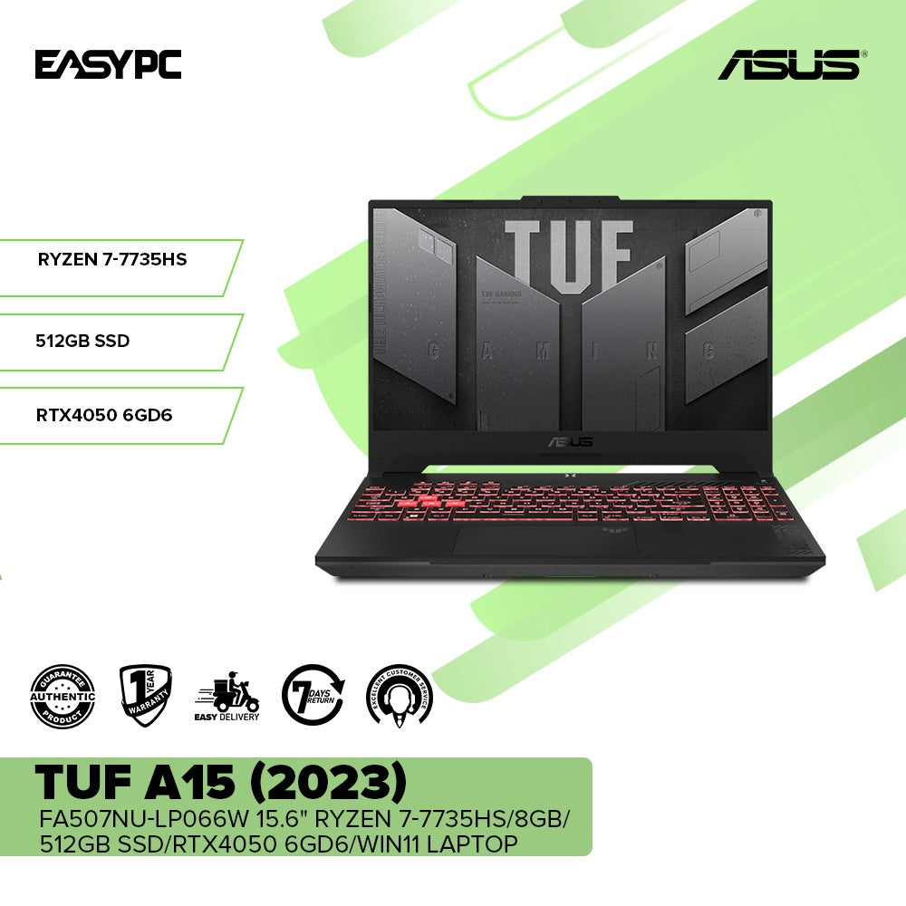 Asus TUF A15 (2023) FA507NU-LP066W Ryzen 7-7735HS/8GB/512GB  SSD/RTX4050 6GD6/Win11 Laptop