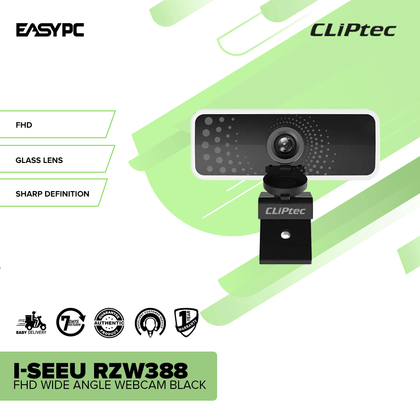 Cliptec I-SeeU RZW388 FHD Wide Angle Webcam Black