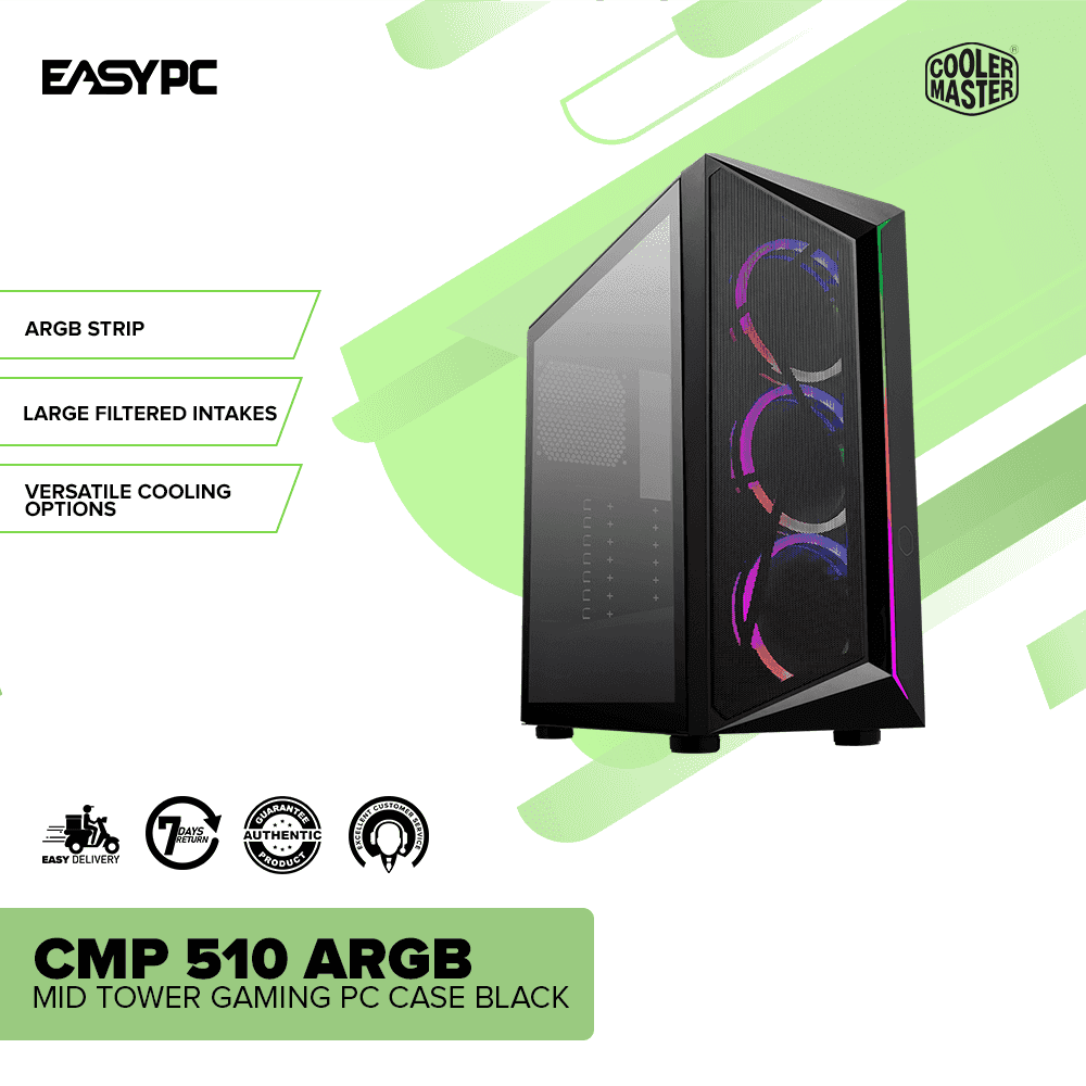 Coolermaster CMP 510 ARGB Mid Tower Gaming PC Case Black – EasyPC