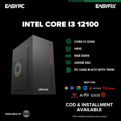 Core i3 12100 / H610 / 8GB DDR4 / 240GB SSD / PC Case M-ATX with 700W