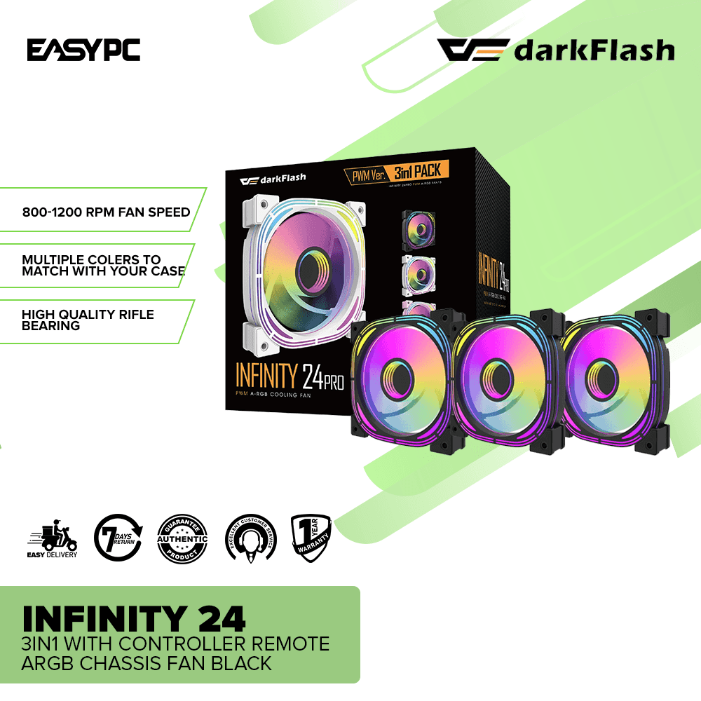 DarkFlash Infinity24 3in1 with Controller Remote ARGB Chassis Fan Blac ...