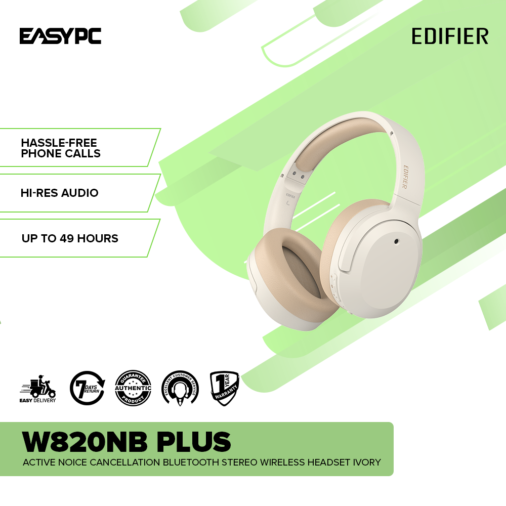 Edifier W820NB Plus Active Noise Cancellation Bluetooth Stereo Wireless Headset Ivory