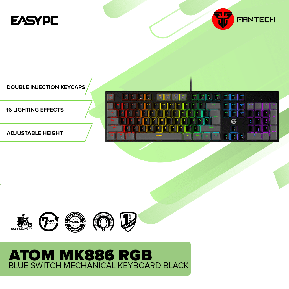Fantech ATOM MK886 Blue Switch RGB Mechanical Keyboard Black EasyPC