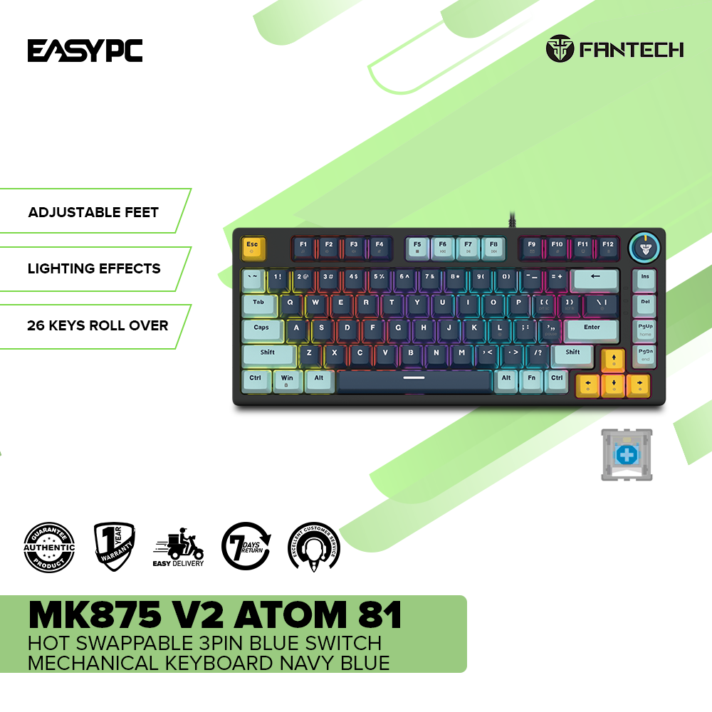 Fantech MK875 V2 Atom 81 Hot swappable 3pin Blue switch Mechanical Keyboard Navy Blue-a