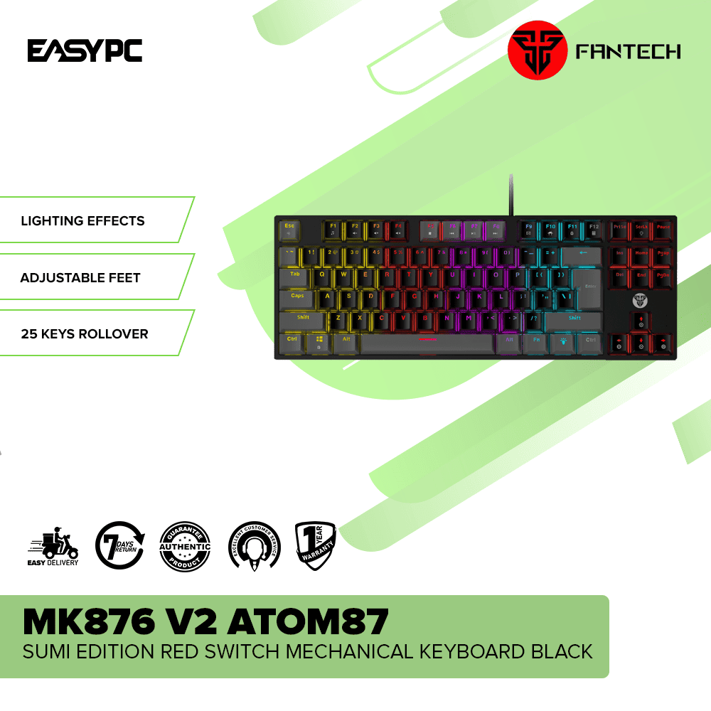 Fantech MK876 V2 ATOM87 Sumi Edition Red Switch Mechanical Keyboard Black-c