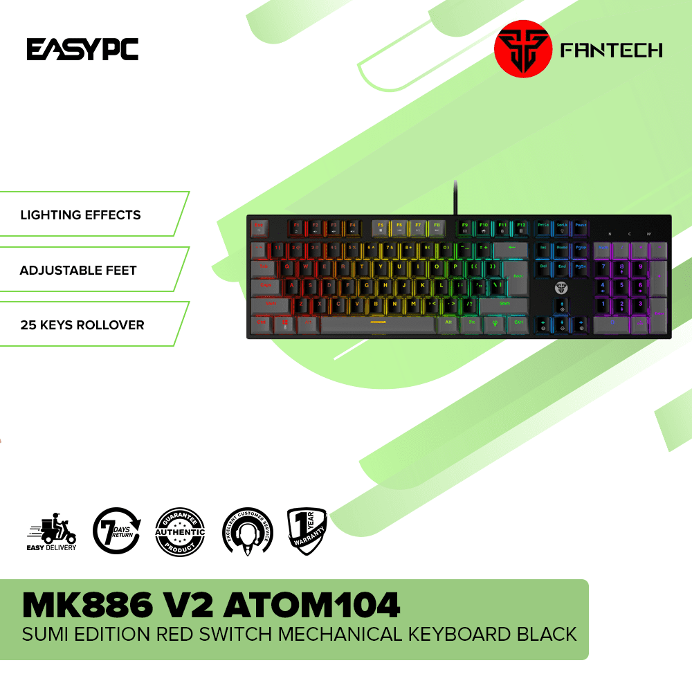 Fantech MK886 V2 ATOM104 Sumi Edition Red Switch Mechanical Keyboard Black-a