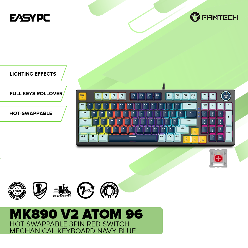 Fantech MK890 V2 Atom 96 Hot swappable 3pin Red switch Mechanical Keyb ...