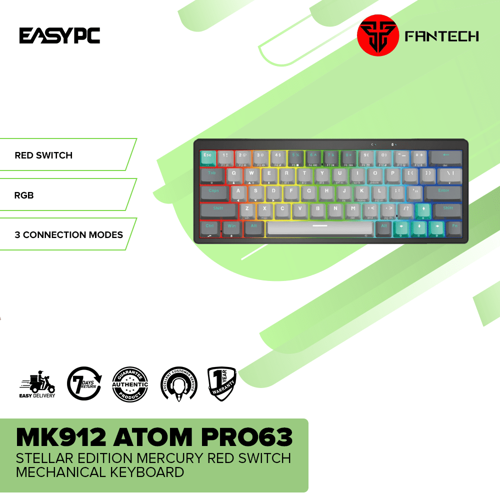 Fantech MK912 ATOM PRO63 Stellar Edition Mercury Red Switch Mechanical Keyboard-a