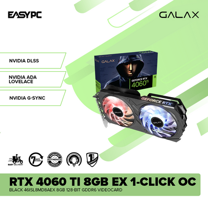 GALAX GeForce RTX 4060 Ti 8GB EX 1-Click OC Black 46ISL8MD8AEX 8GB 128-Bit GDDR6 Videocard