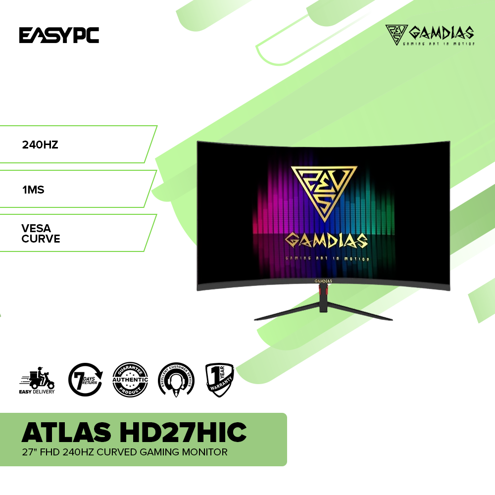 Gamdias Atlas HD27HIC 27" FHD 240HZ Curved Gaming Monitor-b