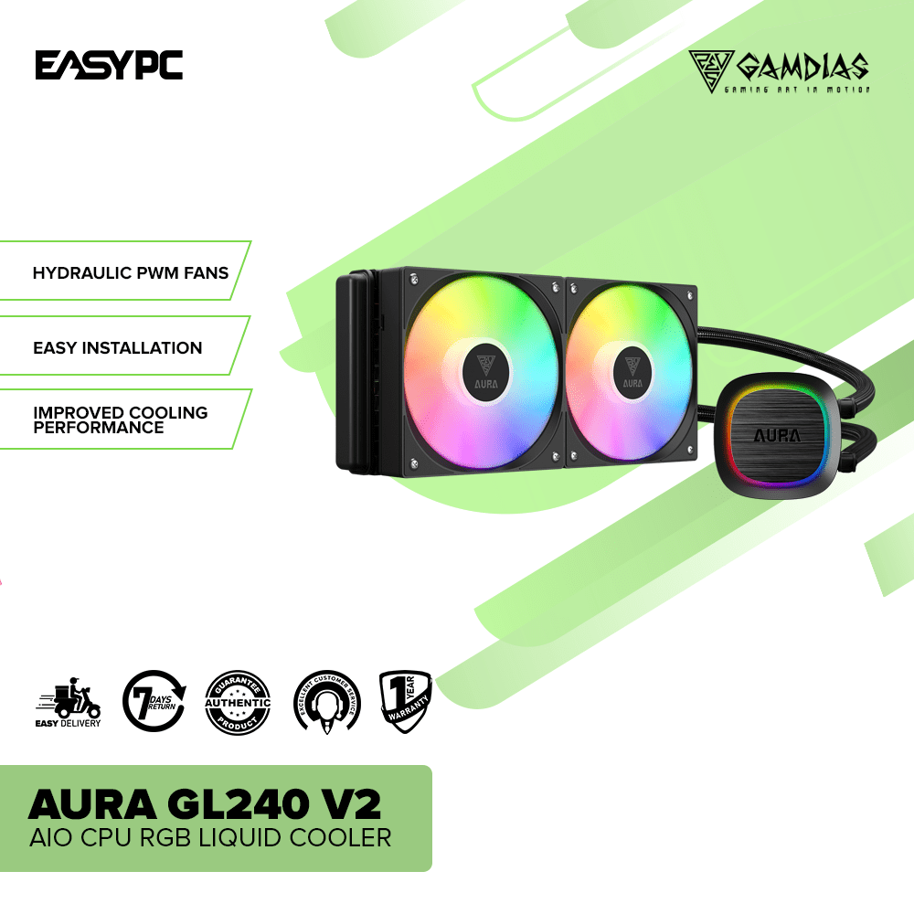 Gamdias Aura GL240 V2 AIO CPU RGB Liquid Cooler – EasyPC
