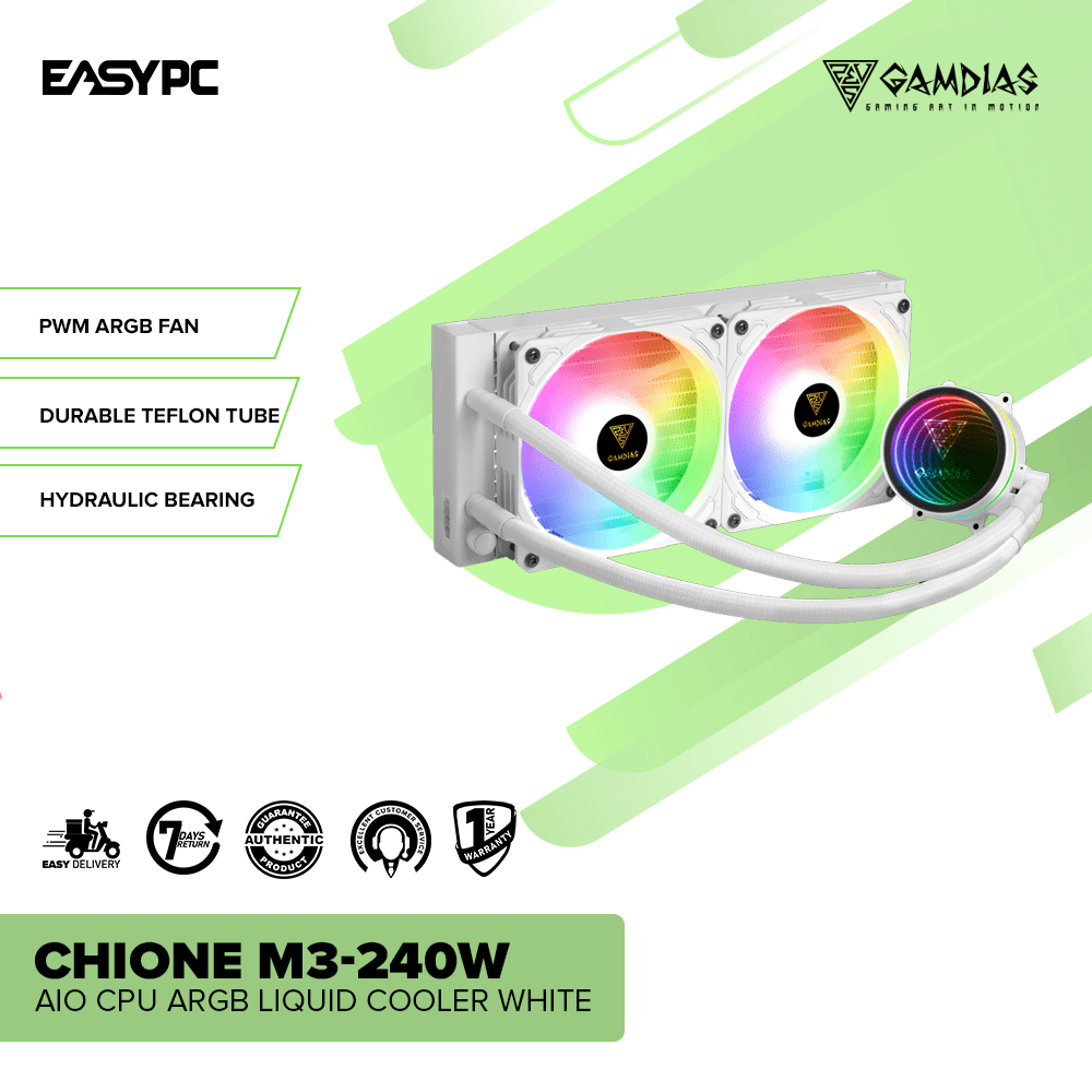 Gamdias Chione M3-240W AIO CPU ARGB Liquid Cooler White