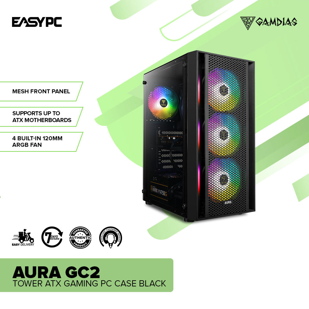 Gamdias GC2 Aura Mid Tower ATX Gaming PC Case Black – EasyPC