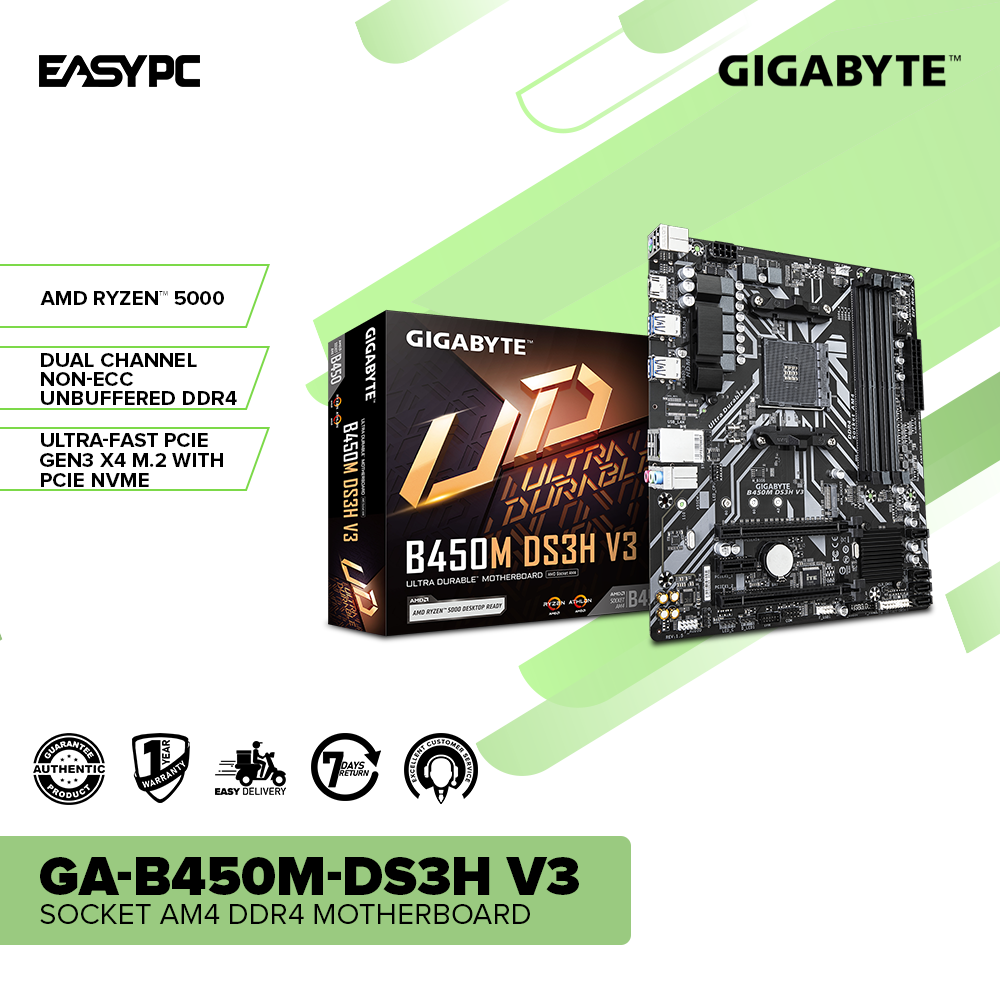 Gigabyte GA-B450M-DS3H V3 Socket Am4 Ddr4 Motherboard – EasyPC