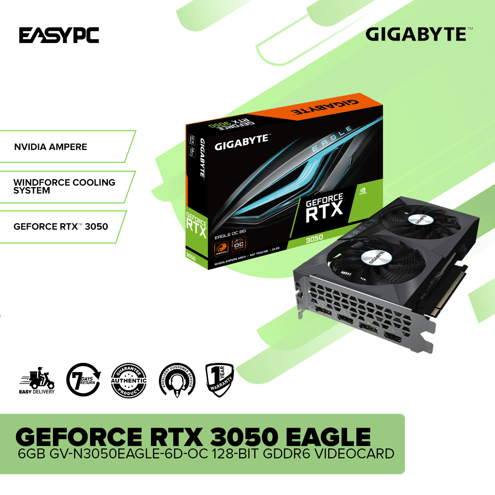 Gigabyte GeForce RTX3050 Eagle 6GB GV-N3050EAGLE-6D-OC 128-Bit GDDR6 Videocard