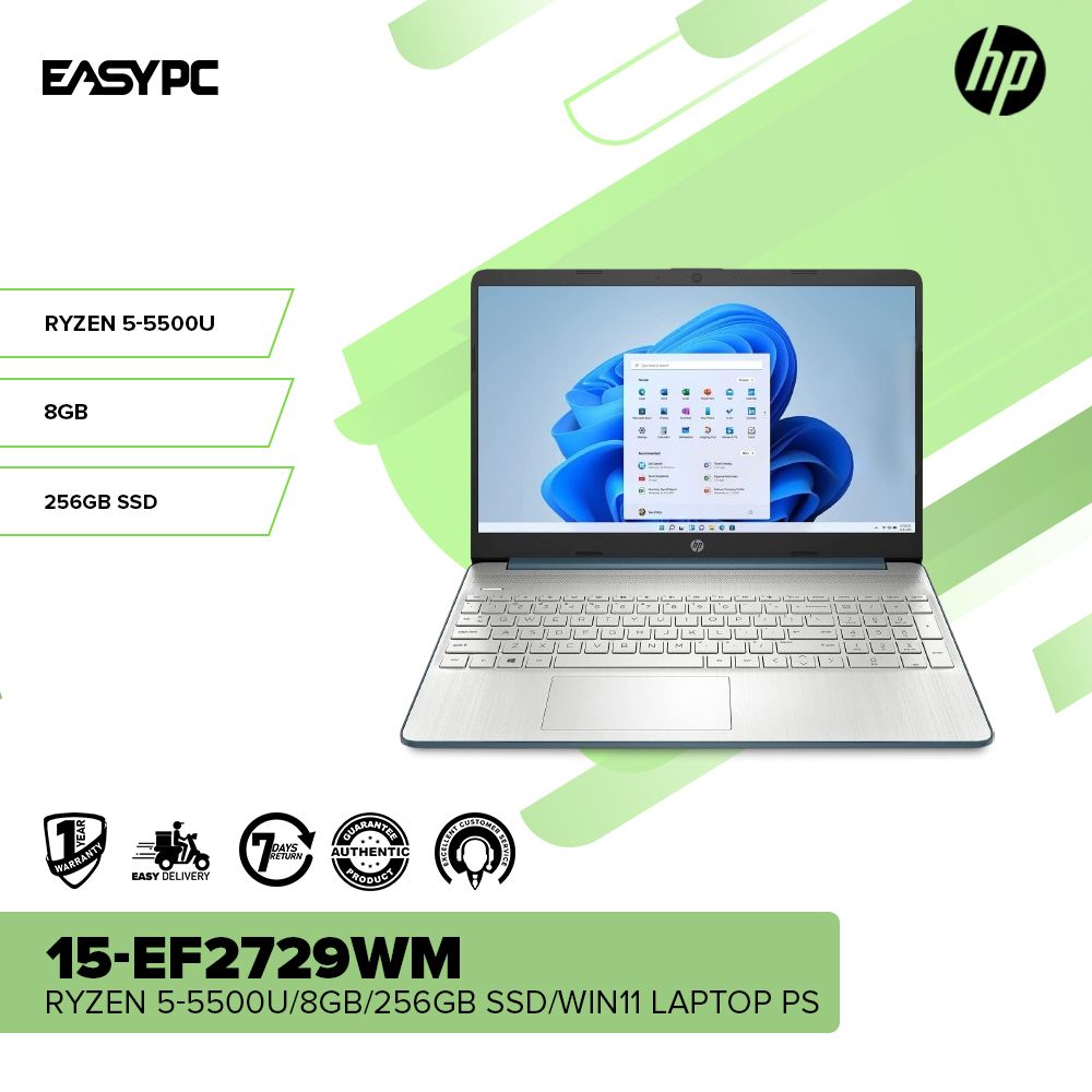 HP 15-ef2729wm Ryzen 5-5500U/8GB/256GB SSD/Win11 Laptop PS