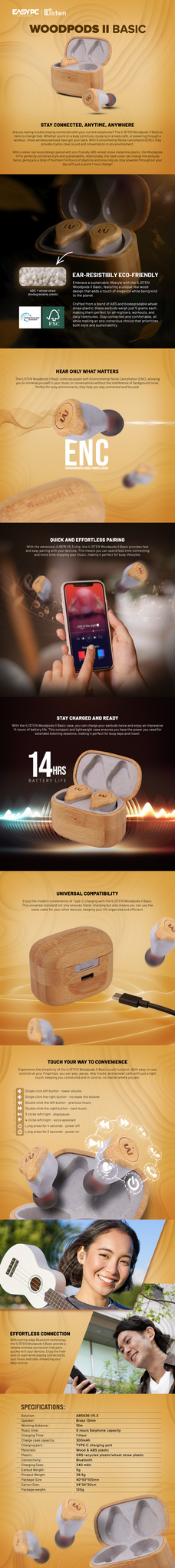ILISTEN Woodpods 2 Basic Bluetooth Bamboo TWS