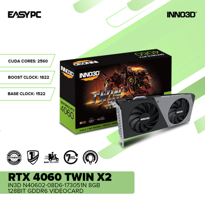 Inno3D RTX 4060 Twin x2 IN3D N40602-08D6-173051N 8gb 128bit GDDR6 Videocard