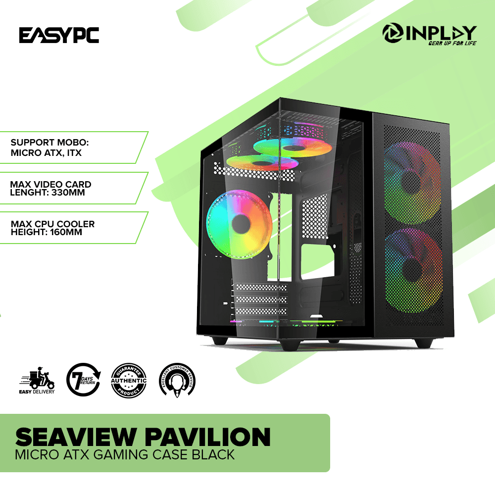 Inplay Seaview Pavilion Micro ATX Gaming Case Black – EasyPC