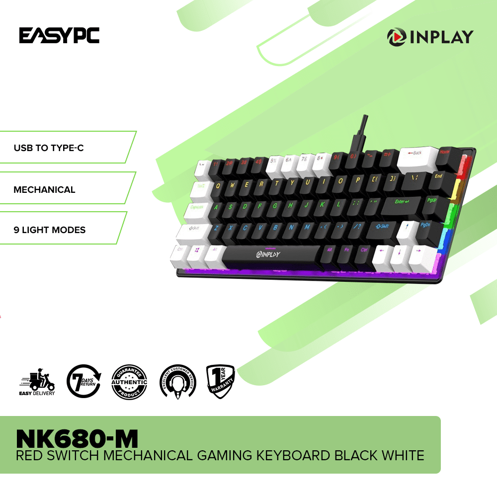 Inplay NK680-M Red switch Mechanical Gaming Keyboard Black white-a