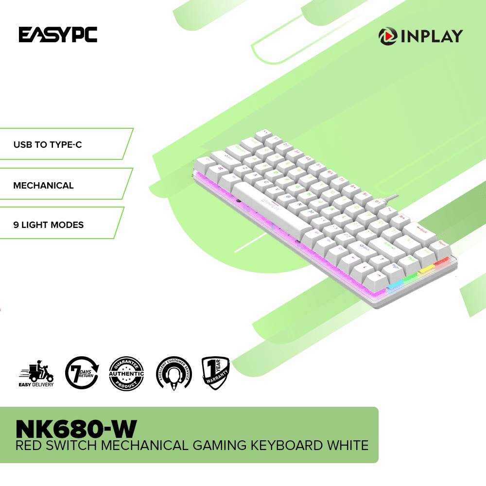 Inplay NK680-W Red switch Mechanical Gaming Keyboard White-c
