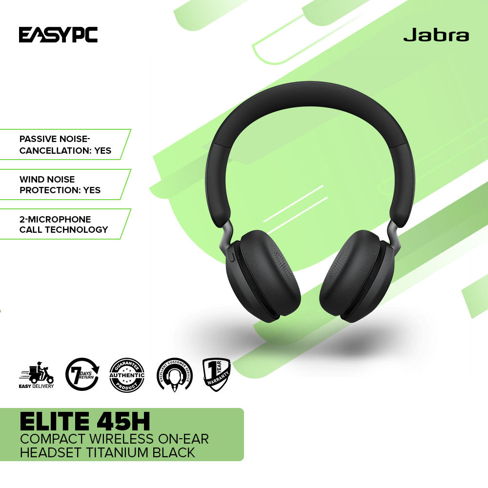 Jabra Elite 45h Compact Wireless On-ear Headset Titanium Black