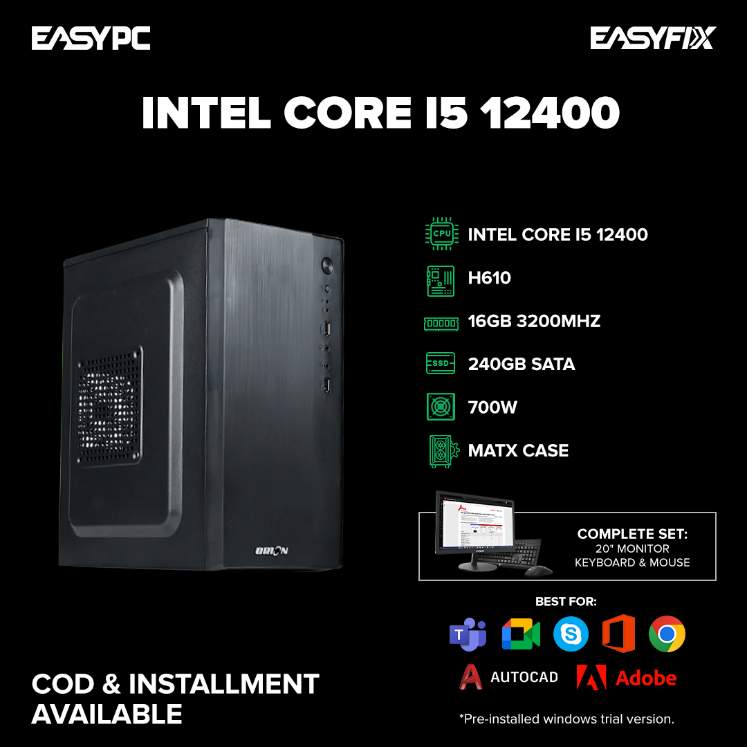 Intel Core i5 12400 / H610 / 16gb 3200mhz /240gb ssd/ 700w /matx case /20