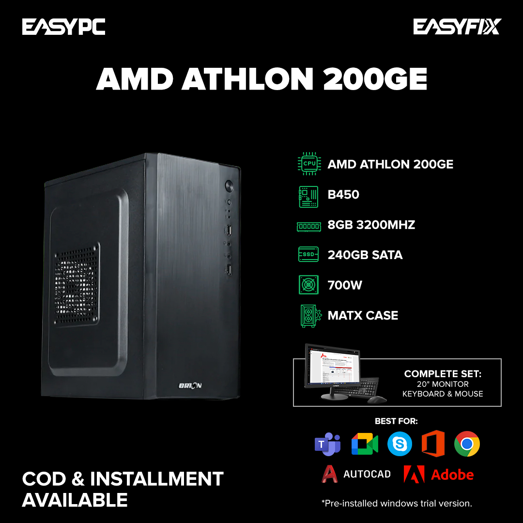 AMD Athlon 200ge / B450 / 8gb 3200mhz /240gb sata / 700w / matx case /20