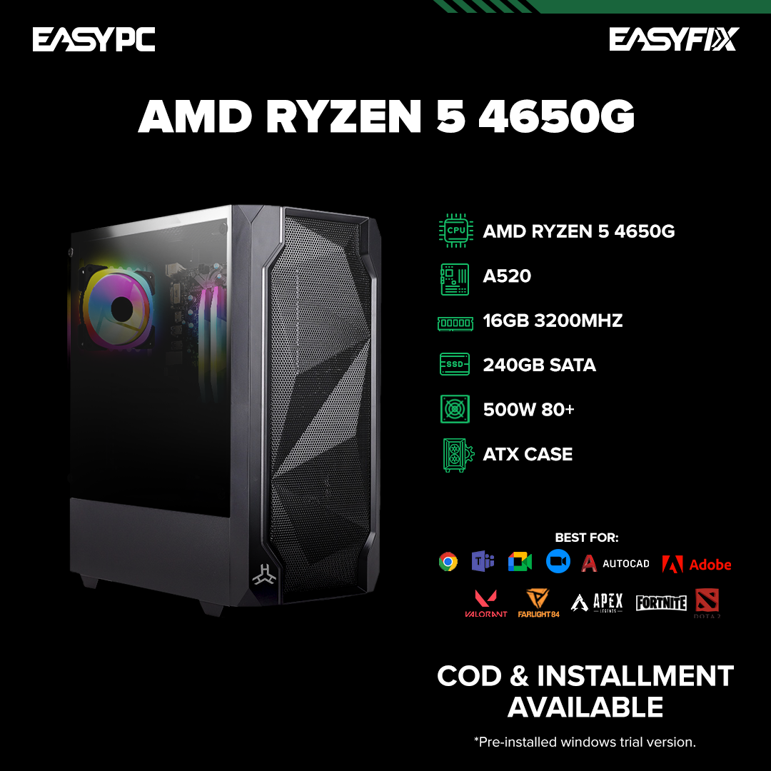 AMD Ryzen 5 4650G / A520 / 16GB 3200MHZ /240GB SATA / 500W / ATX CASE GAMING