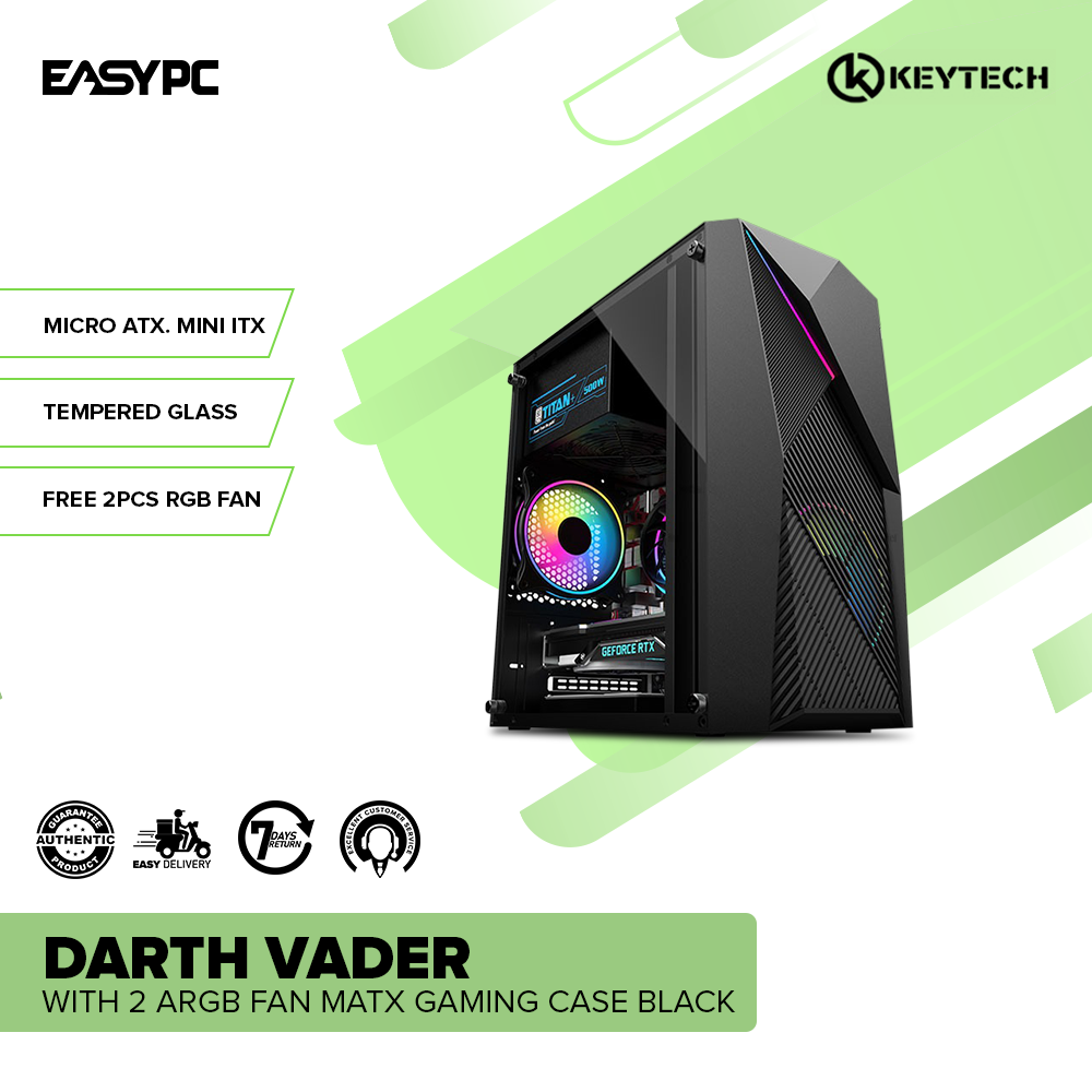 Keytech Darth Vader with 2 ARGB Fan MATX Gaming Case Black – EasyPC