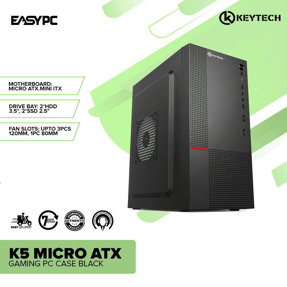 Keytech K5 Micro ATX Gaming PC Case Black – EasyPC