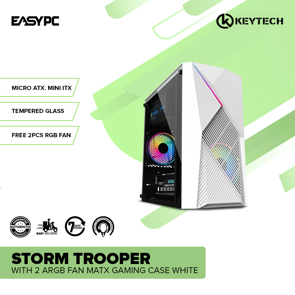Keytech Storm Trooper with 2 ARGB Fan MATX Gaming Case White – EasyPC