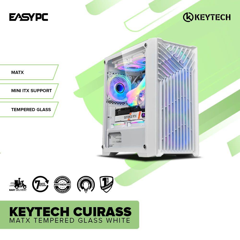 Keytech Cuirass MAtx Tempered Glass White