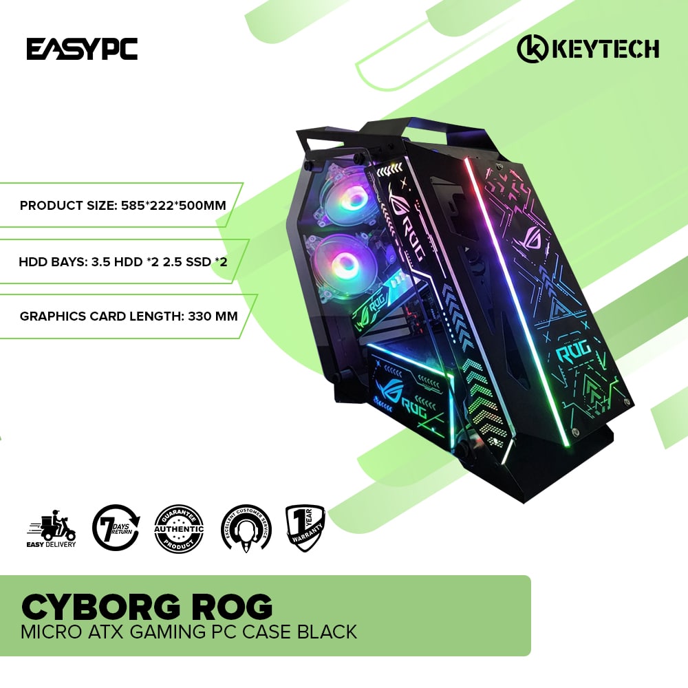 Keytech Cyborg ROG Micro ATX with 6fans Gaming PC Case Black – EasyPC