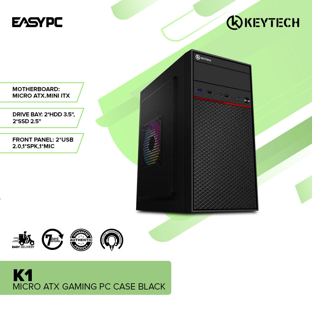 Kryotech Computer Case Keytech K1 Micro ATX Gaming PC Case Black – EasyPC
