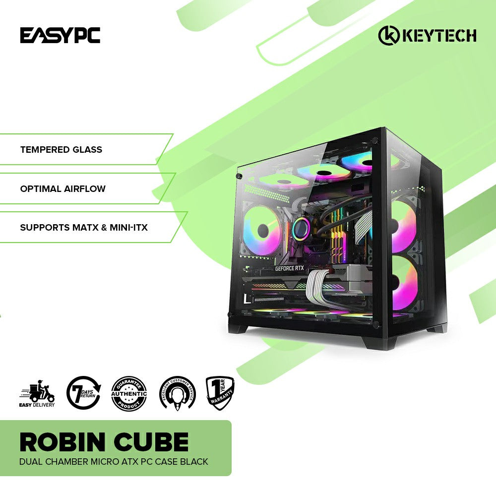 Keytech Robin Cube Dual Chamber Micro ATX PC Case Black