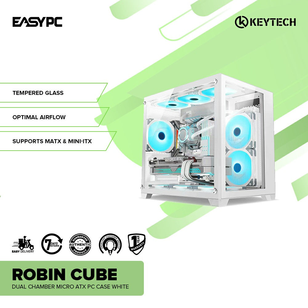Cube Computer Ase Keytech Robin Cube Dual Chamber Micro ATX PC Case White – EasyPC