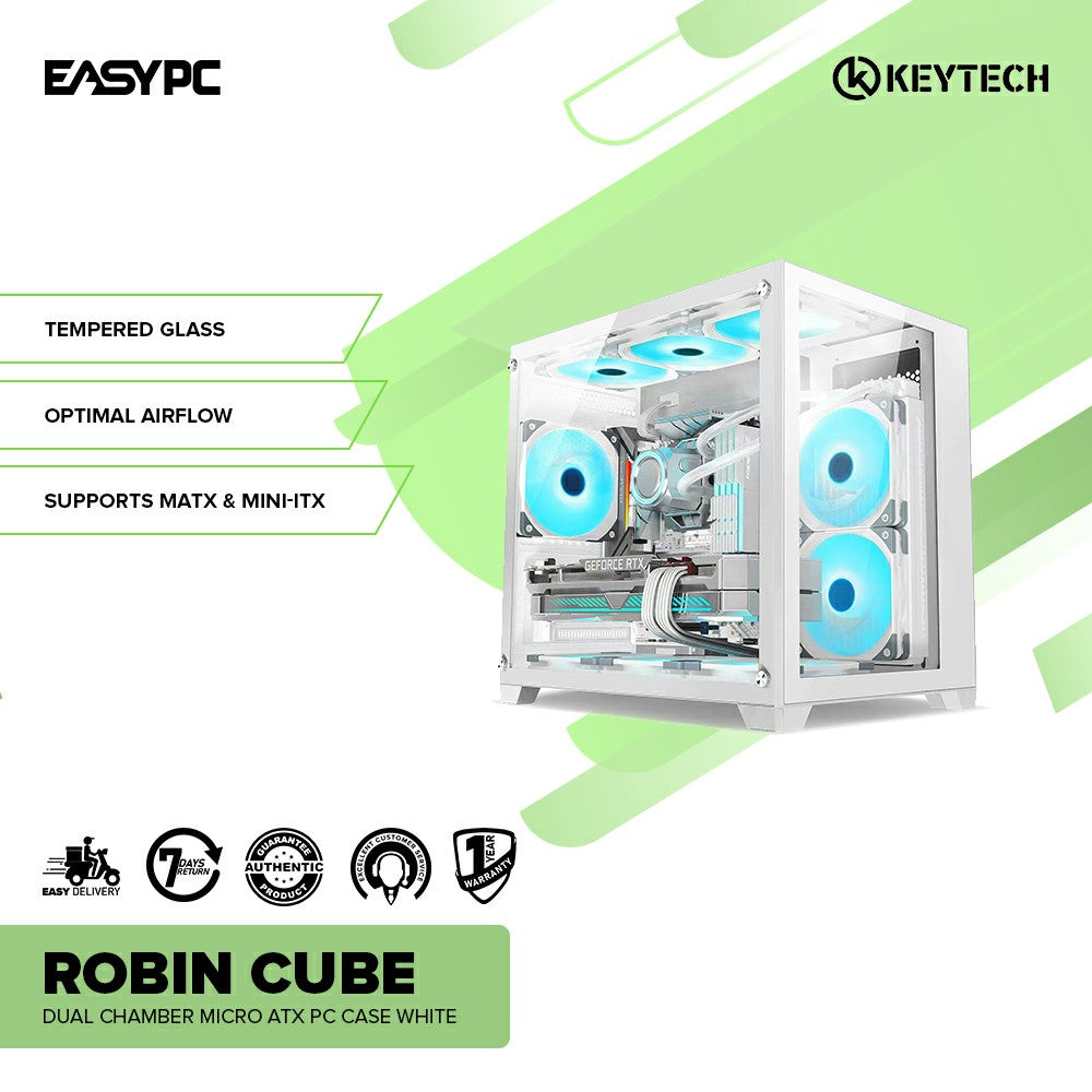 Keytech Robin Cube Dual Chamber Micro ATX PC Case White