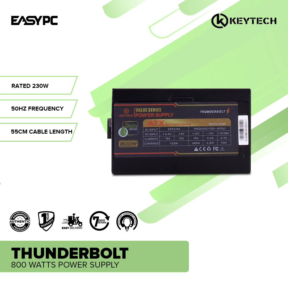 Key Tech 800w Keytech Thunderbolt 800 Watts Power Supply – EasyPC