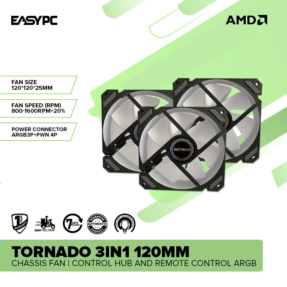 Keytech Tornado 3in1 120mm Chassis Fan with Control Hub and Remote Con ...